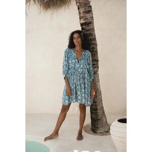 Daughters of India Kyra Mini Dress in Ocean Blue Paisely Floral Size XS